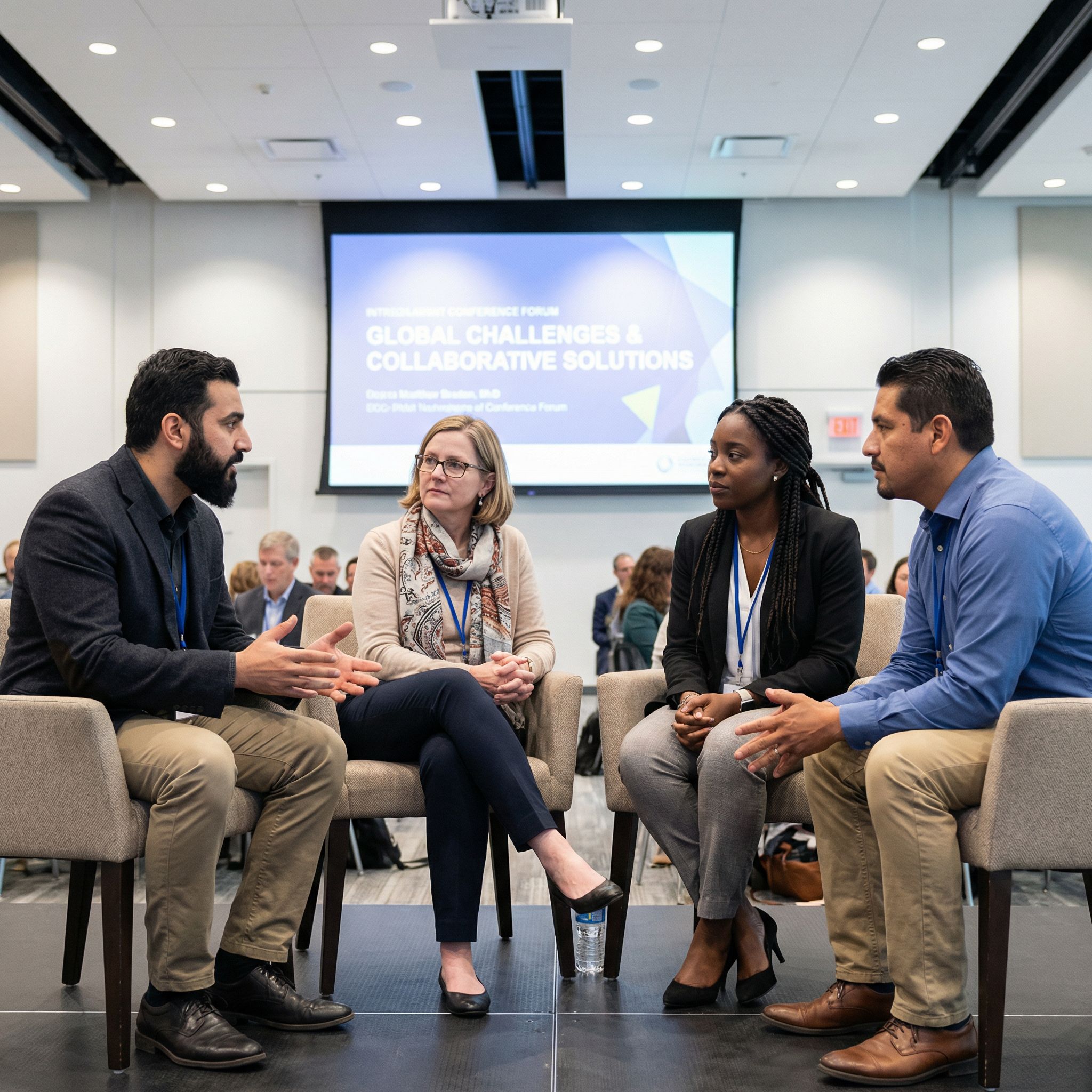 Diverse community leaders in a panel discussion on civic engagement